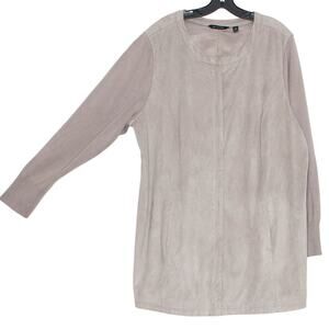 Halston Faux Suede Jacket Plus Size 24W Full Zip Taupe Quiet Luxury Minimalist